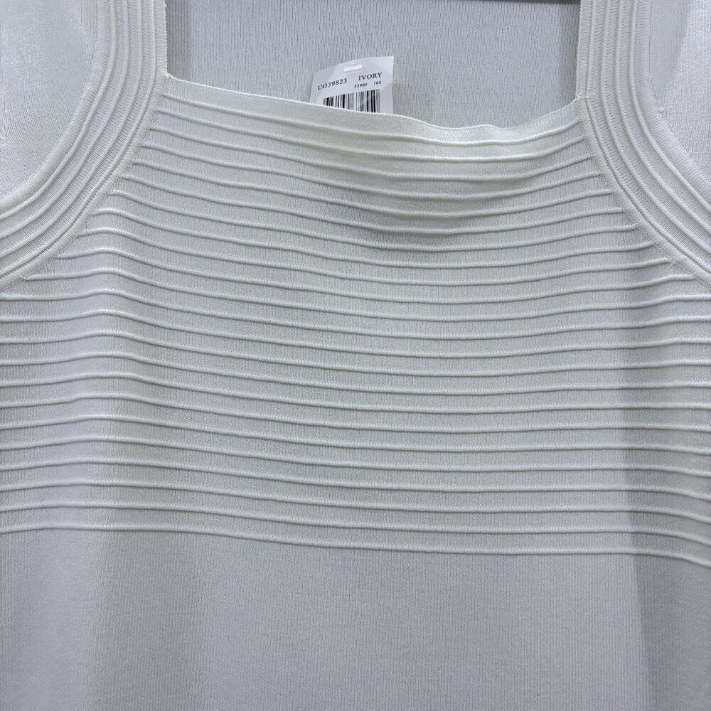 Cable & Gauge Cream Tight Knit Sweater, Square Neck&Ribbed Design SZ Medium NWT - Picture 3 of 8